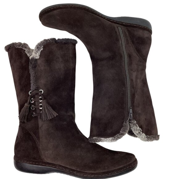 Stuart Weitzman Suede Mid-Calf Tassel Womens 10.5M Boots Zip Faux Fur Brown - Picture 2 of 14